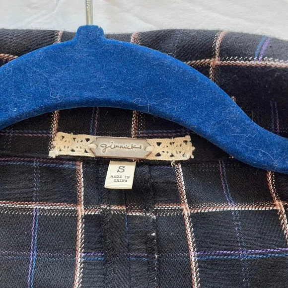 Gimmicks by BKE plaid embellished long jacket Blazer Navy Women’s size S - Picture 11 of 12